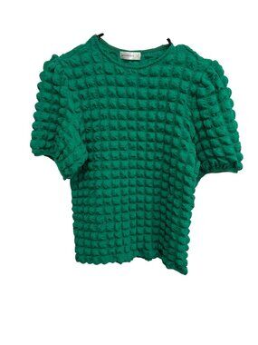 Gemma & Olivia Textured Blouse Emerald Green Sz Small Crew Neck Modern Chic
